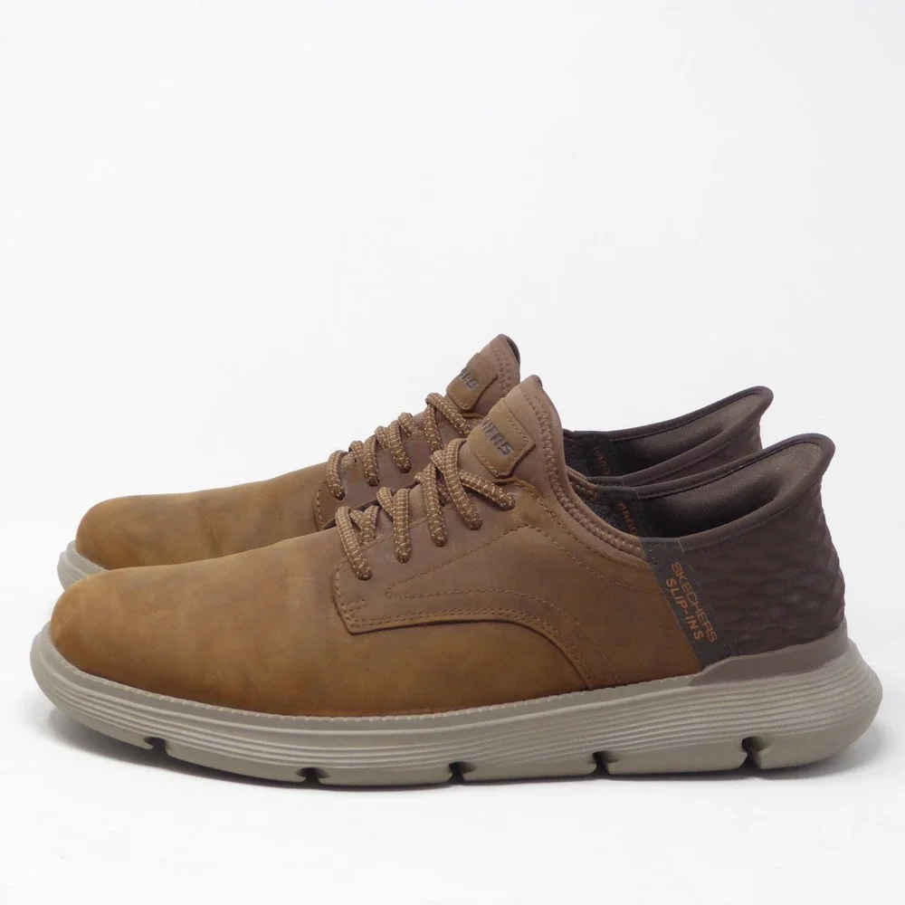 Skechers Mens 205046 Garza-Gervin Brown Leather Slip-ins Casual Shoes Size 13
